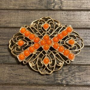 Vintage Sarah Coventry TANGERINE Orange Coral Brooch